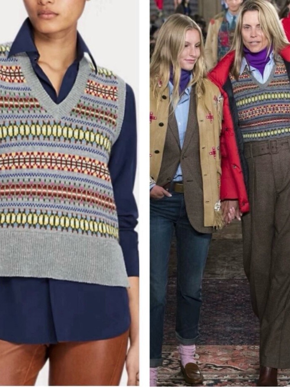 Ralph Lauren Gray Multicolor Fair Isle V‑Neck Sweater Vest